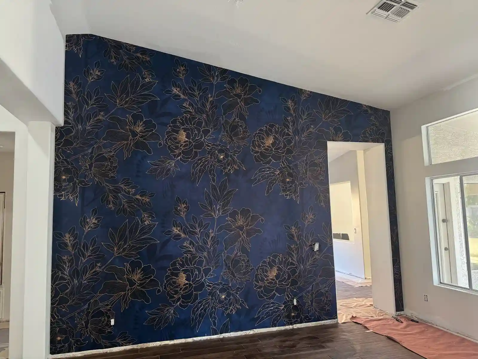 Residential living room wallpaper installation in Smyrna GA